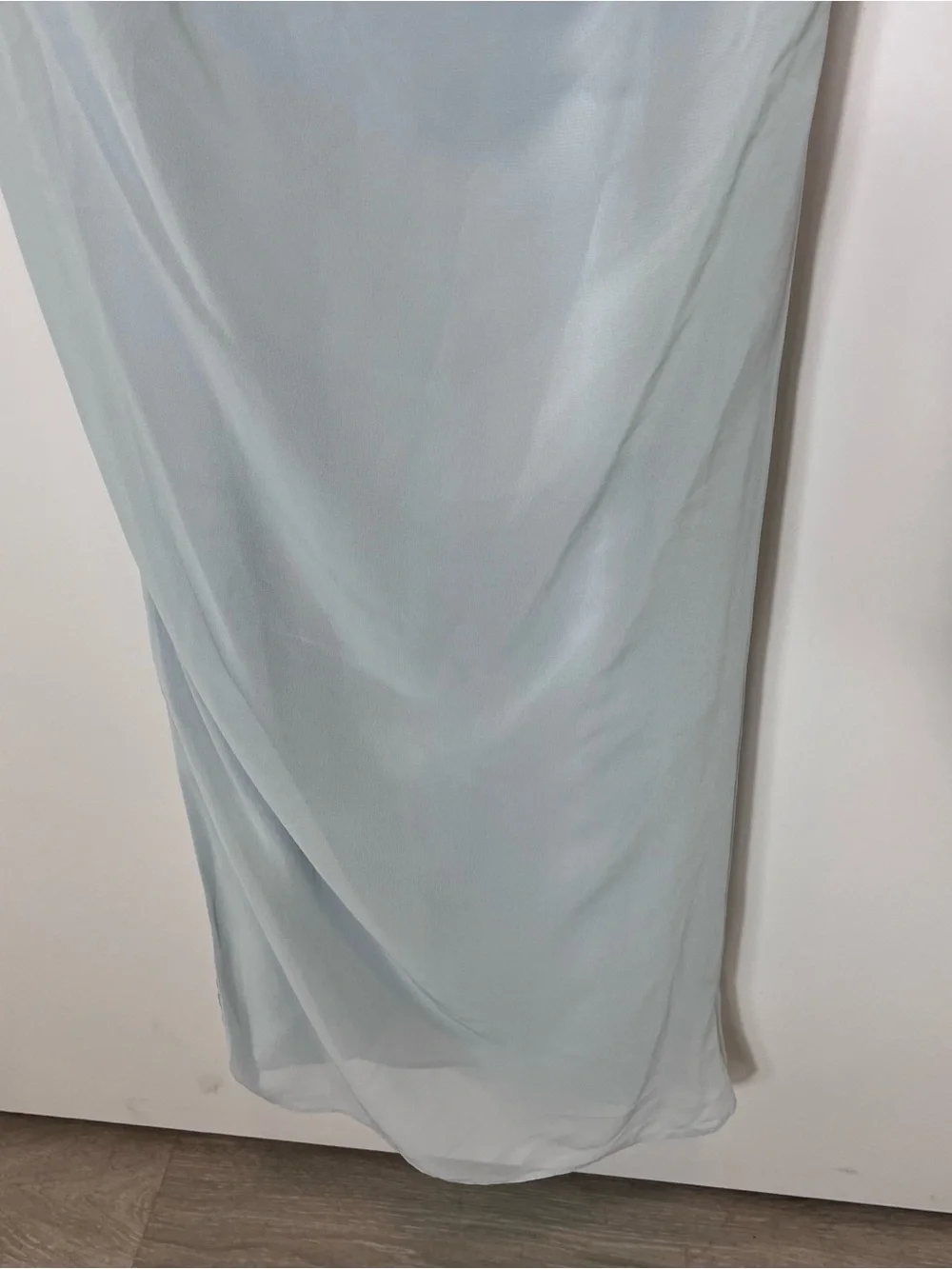 Azazie Jasmine Mist Sheath Side Slit Chiffon Blue Spaghetti Strap Maxi Dress NWT - Picture 7 of 9